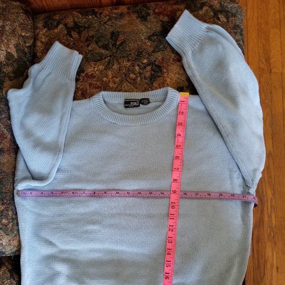 COPY - Vintage 90s, medium weight cotton sweater, M, L, XL, pale blue, Fox - Picture 4 of 6